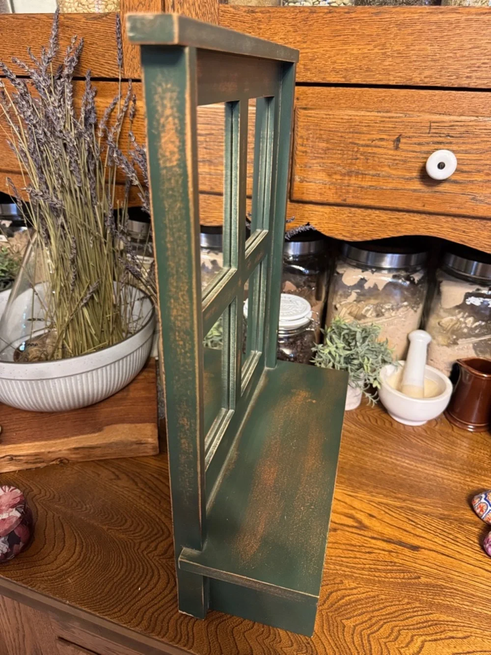 Country Heart Wall Hanging Rustic Green Mirror with Storage Drawer